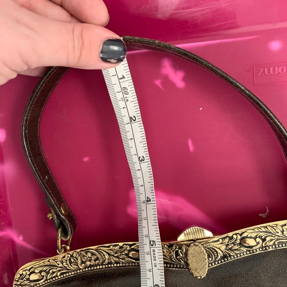 Vintage 50s Brown Leather Boxed Handbag - Picture 10 of 13